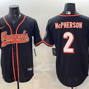Cincinnati Bengals #2 Evan McPherson Black With Patch Cool Base Stitched Jersey