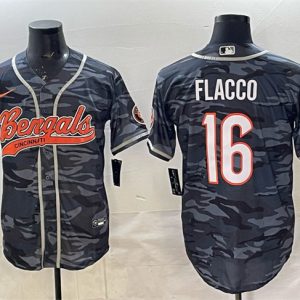 Cincinnati Bengals #16 Joe Flacco Grey Camo With Patch Cool Base Stitched Jersey
