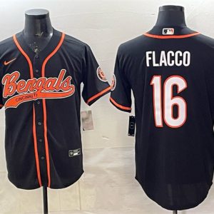 Cincinnati Bengals #16 Joe Flacco Black With Patch Cool Base Stitched Jersey