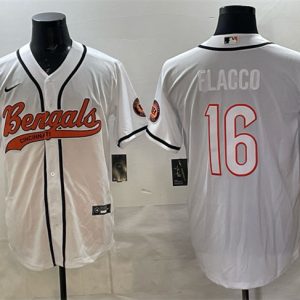 Cincinnati Bengals #16 Joe Flacco White With Patch Cool Base Stitched Jersey