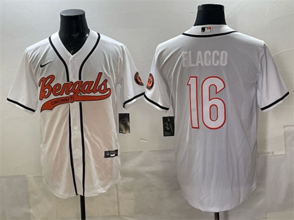 Cincinnati Bengals #16 Joe Flacco White With Patch Cool Base Stitched Jersey