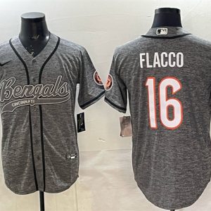 Cincinnati Bengals #16 Joe Flacco Grey With Patch Cool Base Stitched Jersey