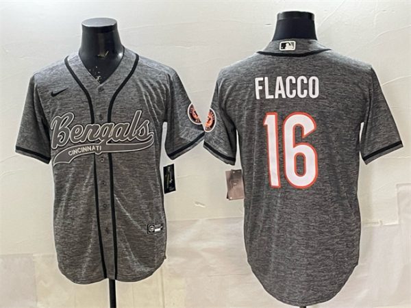 Cincinnati Bengals #16 Joe Flacco Grey With Patch Cool Base Stitched Jersey