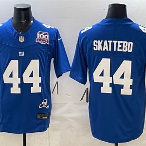 New York Giants #44 Cam Skattebo Royal 2025 Draft F.U.S.E. 100th Season State Patch Vapor Limited Stitched Jersey
