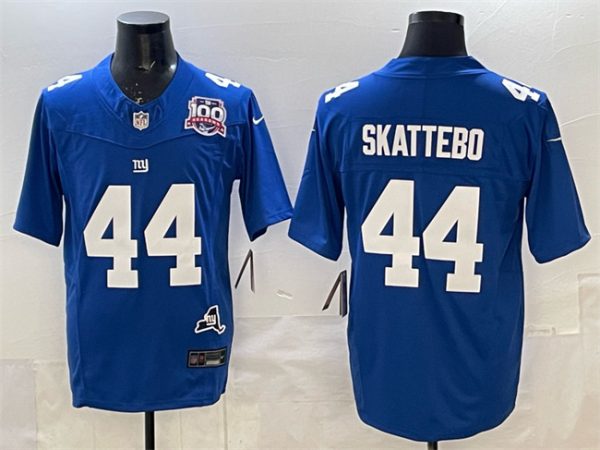 New York Giants #44 Cam Skattebo Royal 2025 Draft F.U.S.E. 100th Season State Patch Vapor Limited Stitched Jersey