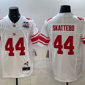 New York Giants #44 Cam Skattebo White 2025 Draft F.U.S.E. 100th Season State Patch Vapor Limited Stitched Jersey