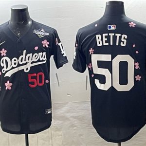 Los Angeles Dodgers #50 Mookie Betts Black 2025 World Series Patch Tokyo Series Limited Stitched Jersey