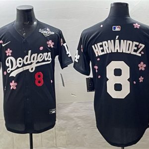Los Angeles Dodgers #8 Enrique Hern¨¢ndez Black 2025 World Series Patch Tokyo Series Limited Stitched Jersey