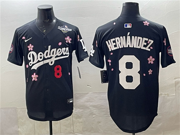 Los Angeles Dodgers #8 Enrique Hern¨¢ndez Black 2025 World Series Patch Tokyo Series Limited Stitched Jersey
