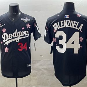 Los Angeles Dodgers #34 Fernando Valenzuela Black 2025 World Series Patch Tokyo Series Limited Stitched Jersey