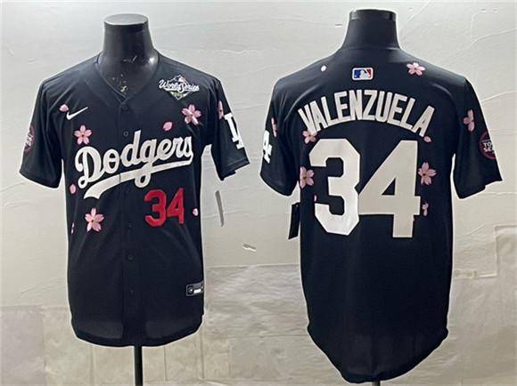 Los Angeles Dodgers #34 Fernando Valenzuela Black 2025 World Series Patch Tokyo Series Limited Stitched Jersey