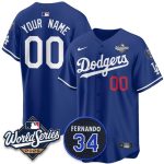 Los Angeles Dodgers Custom Royal 2025 World Series With No.34 Patch Limited Stitched Jersey