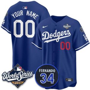 Los Angeles Dodgers Custom Royal 2025 World Series With No.34 Patch Limited Stitched Jersey