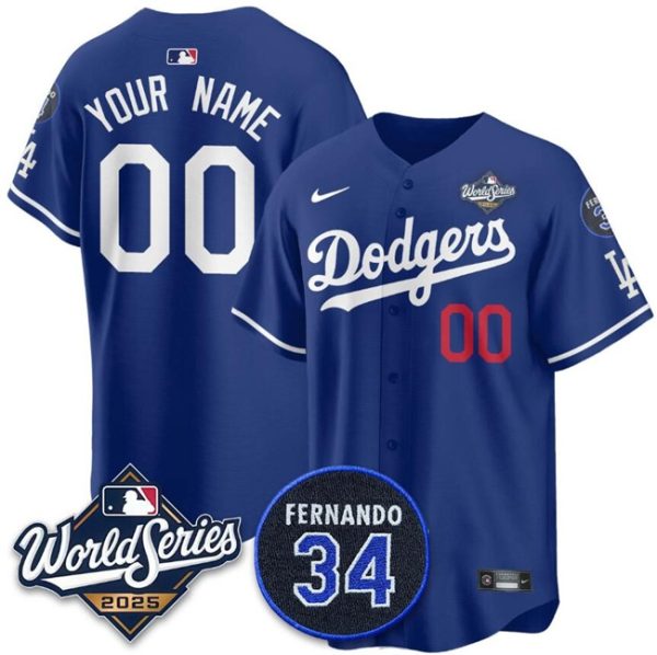 Los Angeles Dodgers Custom Royal 2025 World Series With No.34 Patch Limited Stitched Jersey
