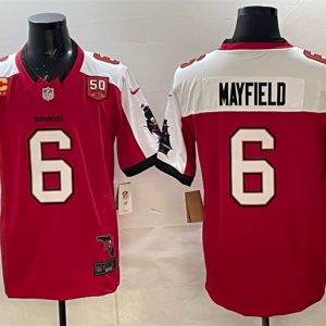 Tampa Bay Buccaneers #6 Baker Mayfield Red Alternate F.U.S.E. 50th Season 4-Star C Patch Vapor Limited Stitched Jersey
