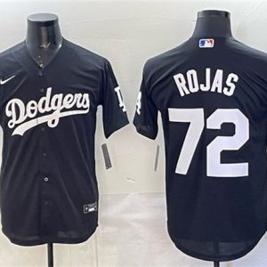 Los Angeles Dodgers #72 Miguel Rojas Black 2025 World Series Champions Patch Cool Base Stitched Jersey