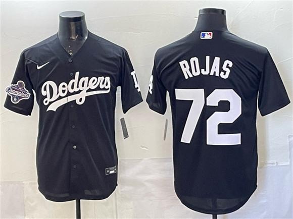 Los Angeles Dodgers #72 Miguel Rojas Black 2025 World Series Champions Patch Cool Base Stitched Jersey