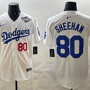 Los Angeles Dodgers #80 Emmet Sheehan White 2025 World Series Patch Limited Stitched Jersey