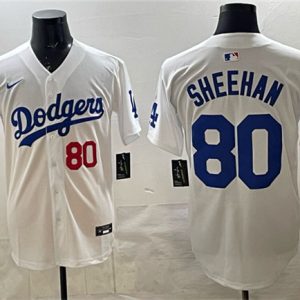 Los Angeles Dodgers #80 Emmet Sheehan White 2025 World Series Champions Patch Limited Stitched Jersey