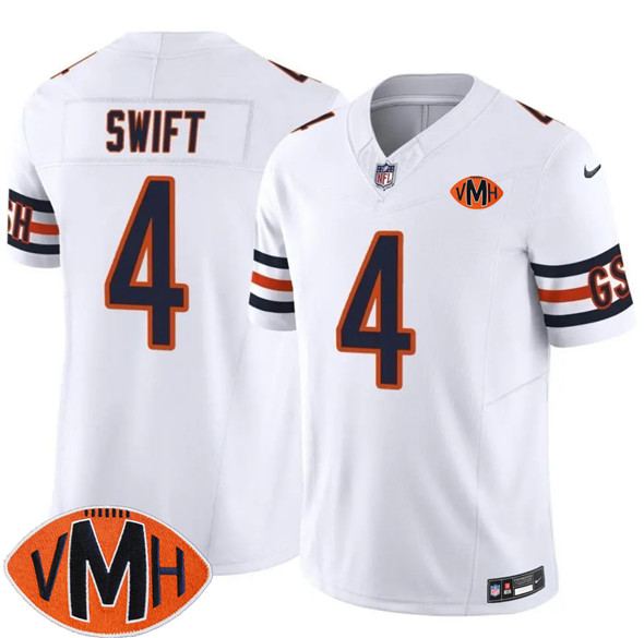 Chicago Bears #4 D'Andre Swift White 2025 F.U.S.E. With Illinois and VMH Patch Vapor Untouchable Limited Stitched Jersey