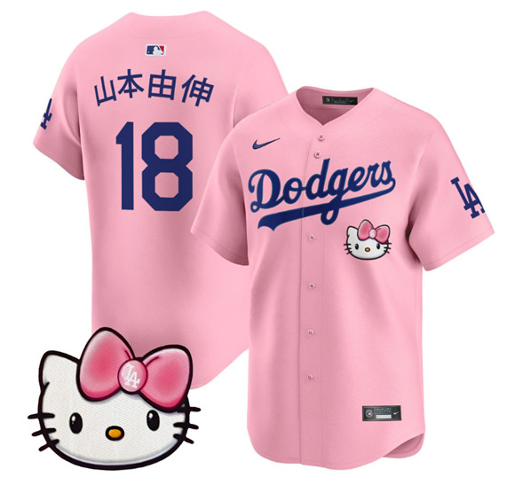 Los Angeles Dodgers #18 ɽ±¾ÓÉÉì Pink 2025 Hello Kitty Vapor Limited Stitched Jersey
