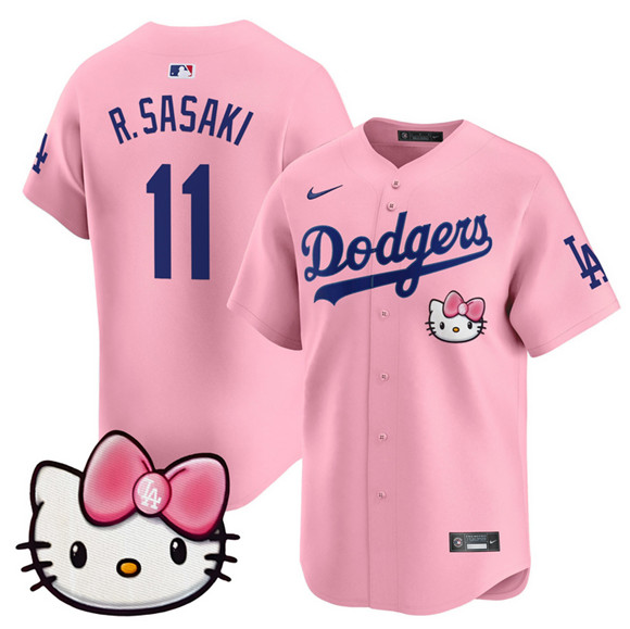 Los Angeles Dodgers #11 Roki Sasaki Pink 2025 Hello Kitty Vapor Limited Stitched Jersey