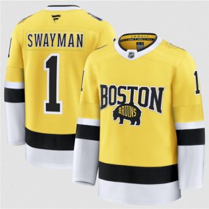 Boston Bruins #1 Jeremy Swayman Gold 2026 Stadium Series Stitched Jersey