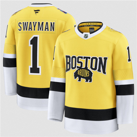 Boston Bruins #1 Jeremy Swayman Gold 2026 Stadium Series Stitched Jersey