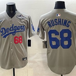 Los Angeles Dodgers #68 Dalton Rushing Gray 2025 World Series Patch Limited Stitched Jersey
