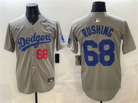 Los Angeles Dodgers #68 Dalton Rushing Gray 2025 World Series Patch Limited Stitched Jersey