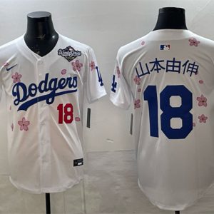 Los Angeles Dodgers #18 ɽ±¾ÓÉÉì White 2025 World Series Patch Tokyo Series Limited Stitched Jersey