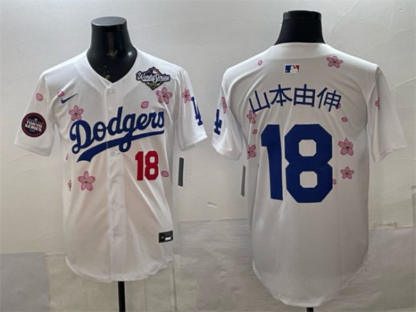 Los Angeles Dodgers #18 ɽ±¾ÓÉÉì White 2025 World Series Patch Tokyo Series Limited Stitched Jersey