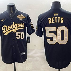 Los Angeles Dodgers #50 Mookie Betts Black Gold 2025 World Series Patch Limited Stitched Jersey