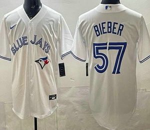 Toronto Blue Jays #57 Shane Bieber White Cool Base Jersey