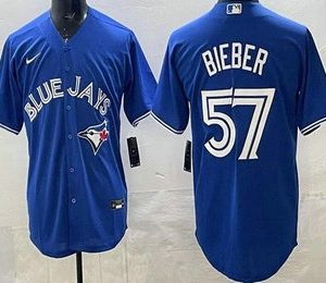 Toronto Blue Jays #57 Shane Bieber Blue Cool Base Jersey