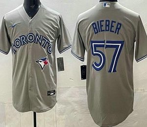 Toronto Blue Jays #57 Shane Bieber Gray Cool Base Jersey