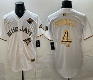 Toronto Blue Jays #4 George Springer White Gold 2025 American League Champions Limited Stitched Jersey