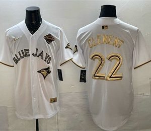 Toronto Blue Jays #22 Ernie Clement White Gold 2025 American League Champions Limited Stitched Jersey