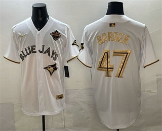 Toronto Blue Jays #47 Addison Barger White Gold 2025 American League Champions Limited Stitched Jersey