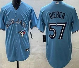Toronto Blue Jays #57 Shane Bieber Light Blue Cool Base Jersey