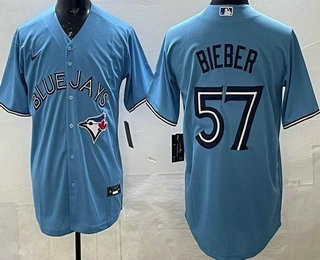 Toronto Blue Jays #57 Shane Bieber Light Blue Cool Base Jersey