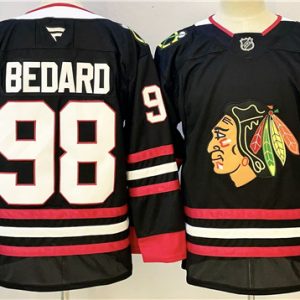 Chicago Blackhawks #98 Connor Bedard Black With A Patch Stitched Jersey