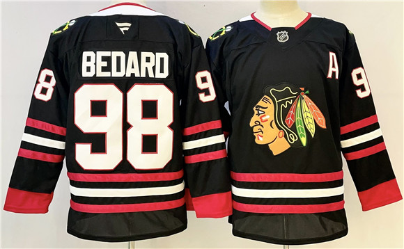 Chicago Blackhawks #98 Connor Bedard Black With A Patch Stitched Jersey