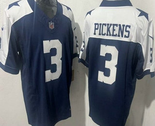 Dallas Cowboys #3 George Pickens Navy Blue Thanksgiving FUSE Vapor Limited Stitched Jersey