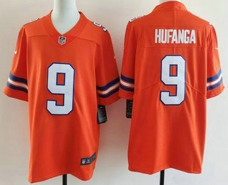 Denver Broncos #9 Talanoa Hufanga Limited Orange Throwback Vapor Jersey