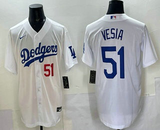 Los Angeles Dodgers #51 Alex Vesia White Stitched Cool Base Nike Jersey