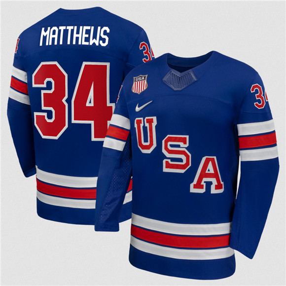 USA #34 Auston Matthews Royal 2026 Stitched Jersey