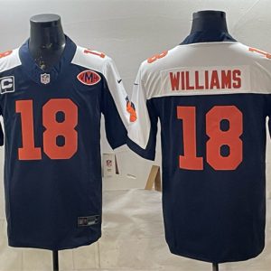 Chicago Bears #18 Caleb Williams Navy White F.U.S.E. With 1-star C Patch And VMH Patch Throwback Limited Stitched Jersey