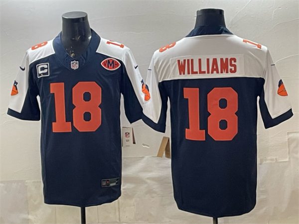 Chicago Bears #18 Caleb Williams Navy White F.U.S.E. With 1-star C Patch And VMH Patch Throwback Limited Stitched Jersey