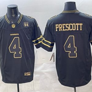 Dallas Cowboys #4 Dak Prescott Black Gold 2025 F.U.S.E. 94 Marshawn Kneeland Memorial Patch Vapor Limited Stitched Jersey